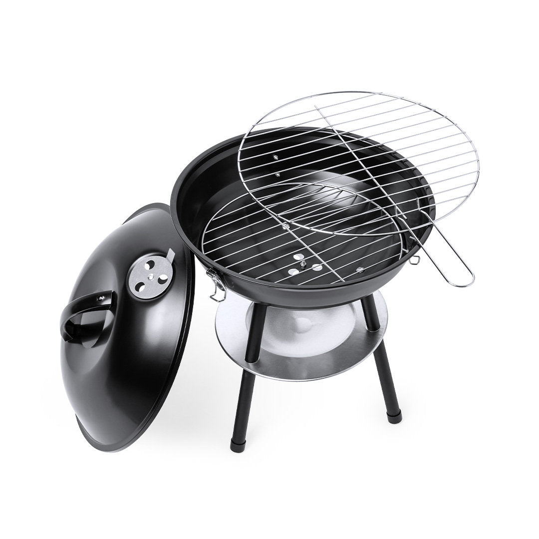 Barbecue équipé d'une grille métallique, d'une plaque anti-goutte et de pieds antidérapants