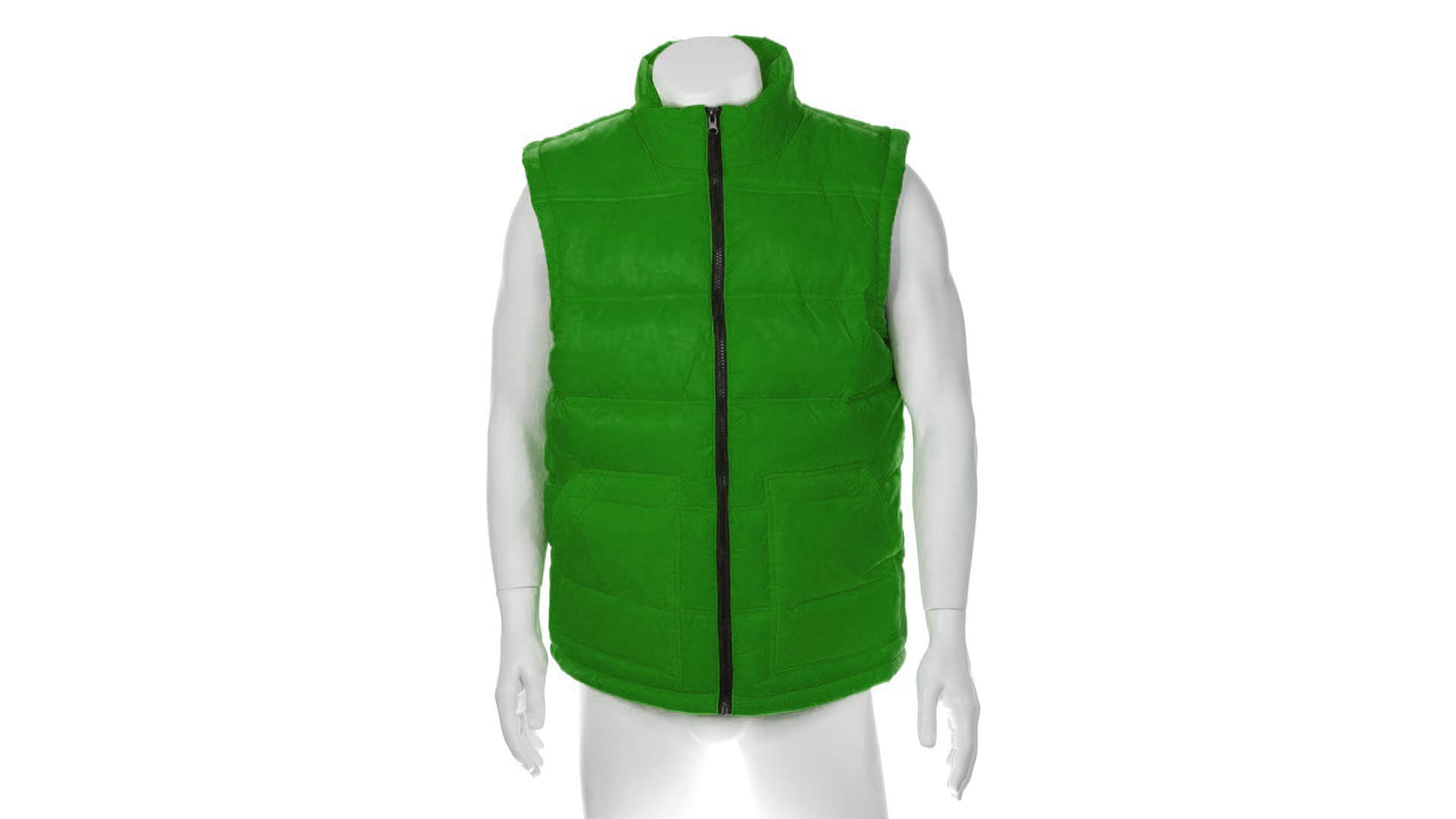 Gilet vert vu de face avec une fermeture noir