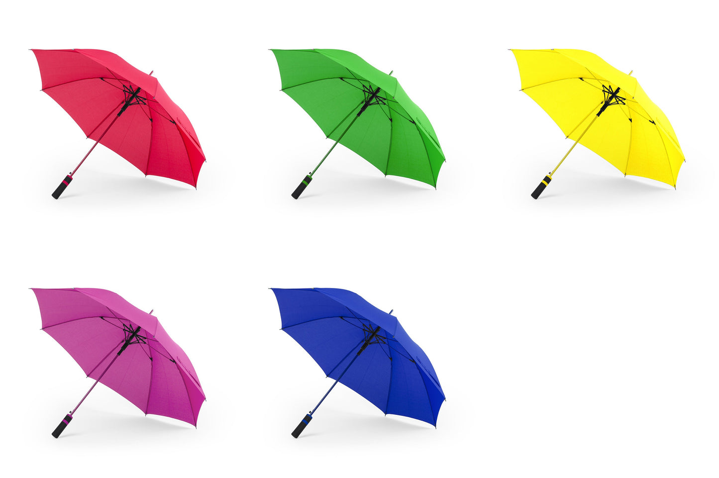 Parapluie 23" automatique, système anti-vent, poignée en mousse bicolore.