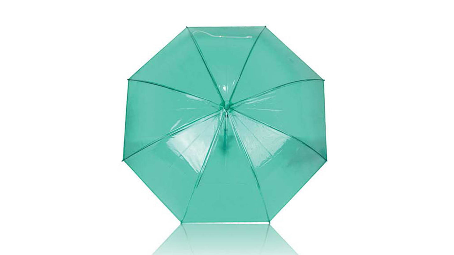 Parapluie 22" automatique, baleines en métal argenté, couleurs transparentes.