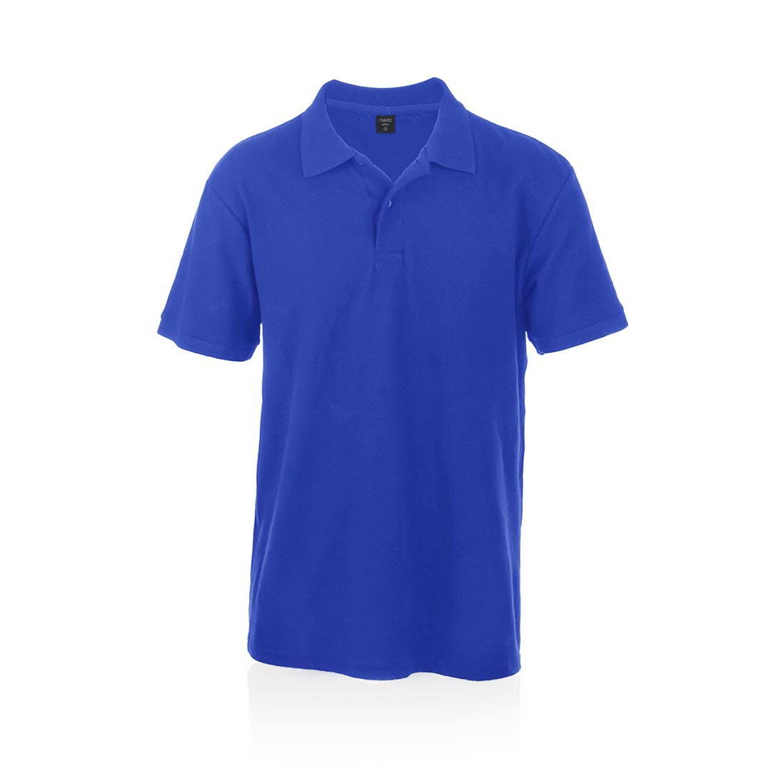 Polo bleu sans manche sur un fond blanc en coton