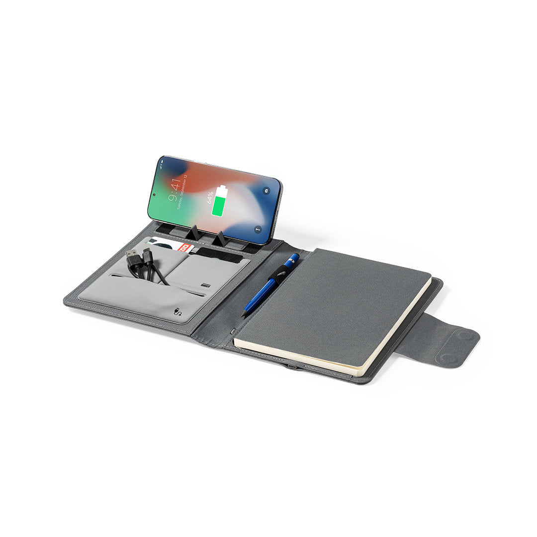 Blocs note de 65 feuilles en polyester 300d rpet avec power bank 5000 mAh DAMBIER