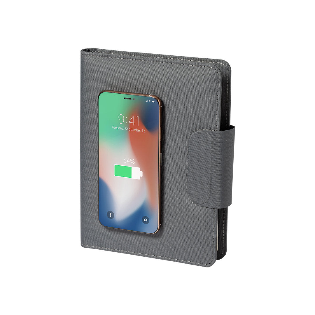 Blocs note de 65 feuilles en polyester 300d rpet avec power bank 5000 mAh DAMBIER