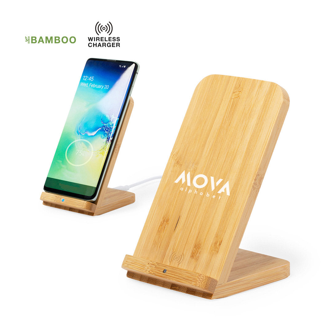 Chargeur induction rapide 10W en pierre et bambou pour smartphone