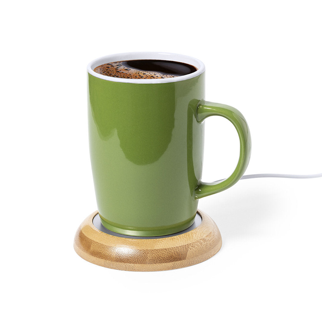 Chauffe tasse connexion usb en bambou LIGRANT logo entreprise