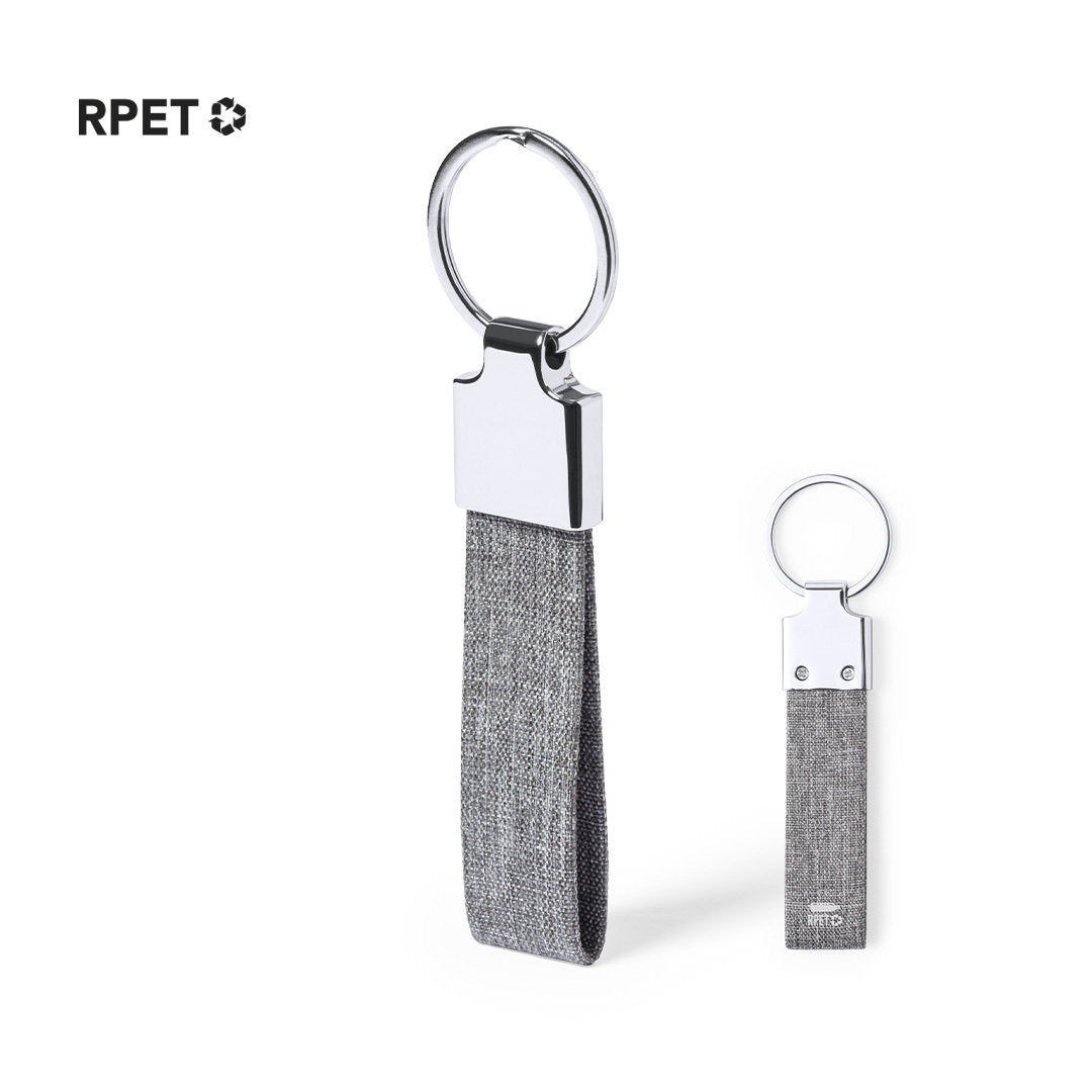 Porte-clés avec ruban en polyester RPET 300D et accessoire chromé BRANIS