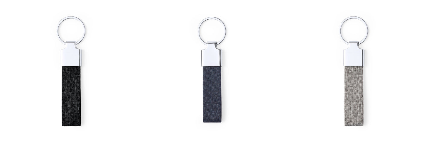 Porte-clés avec ruban en polyester RPET 300D et accessoire chromé BRANIS