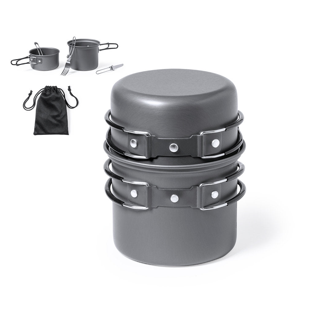 Ensemble d'ustensiles de camping ultra-compacts dans un étui RPET durable personnalisable log entreprise