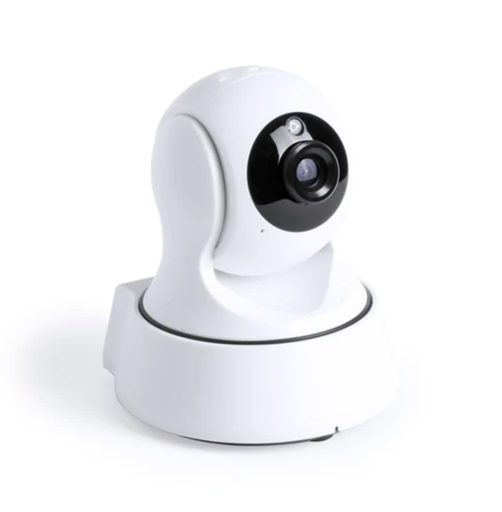 Caméra de sécurité intelligente HD 360° avec support et fixation murale.