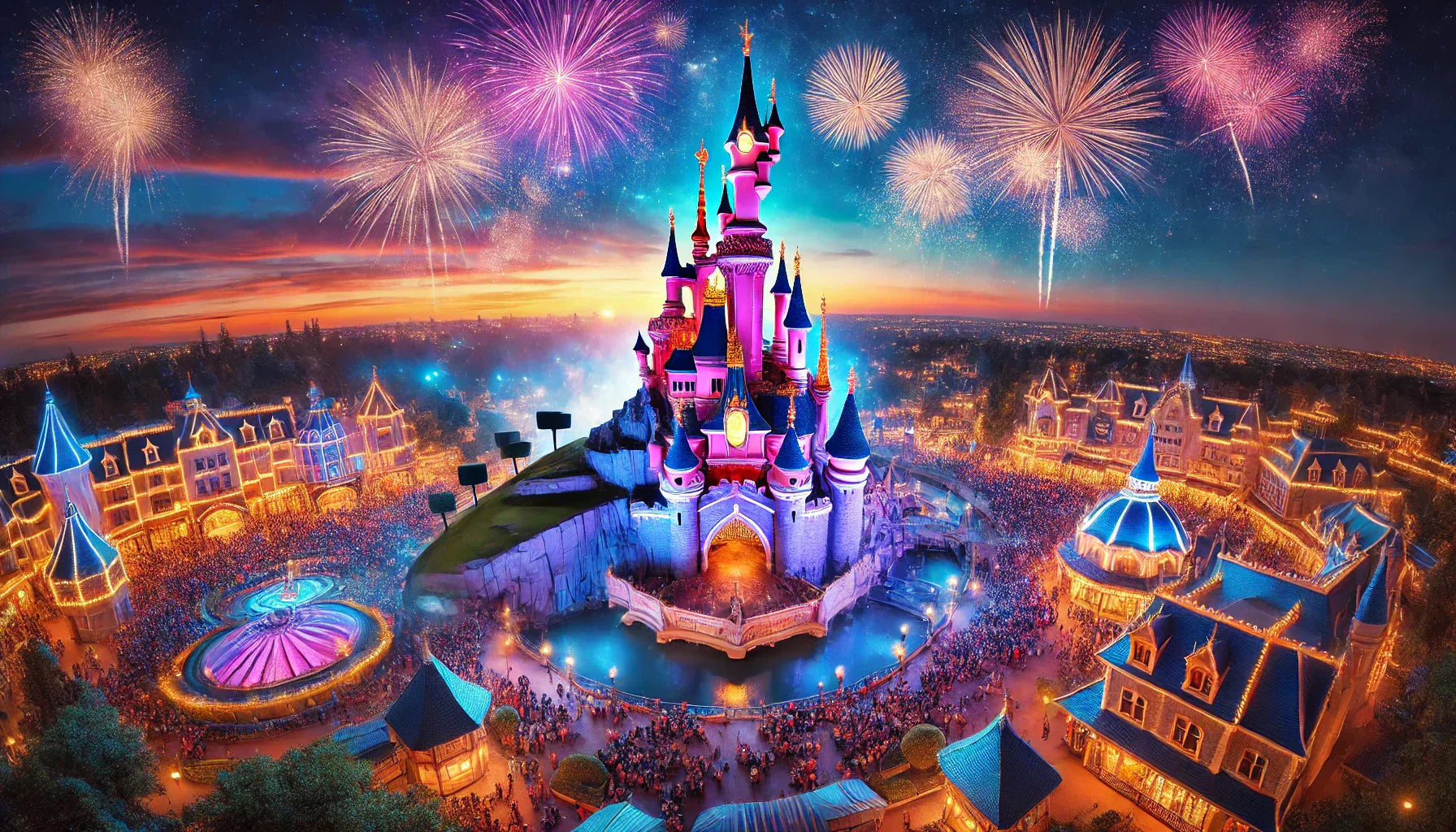 Château et feu d'artifice Disneyland Paris vue du ciel