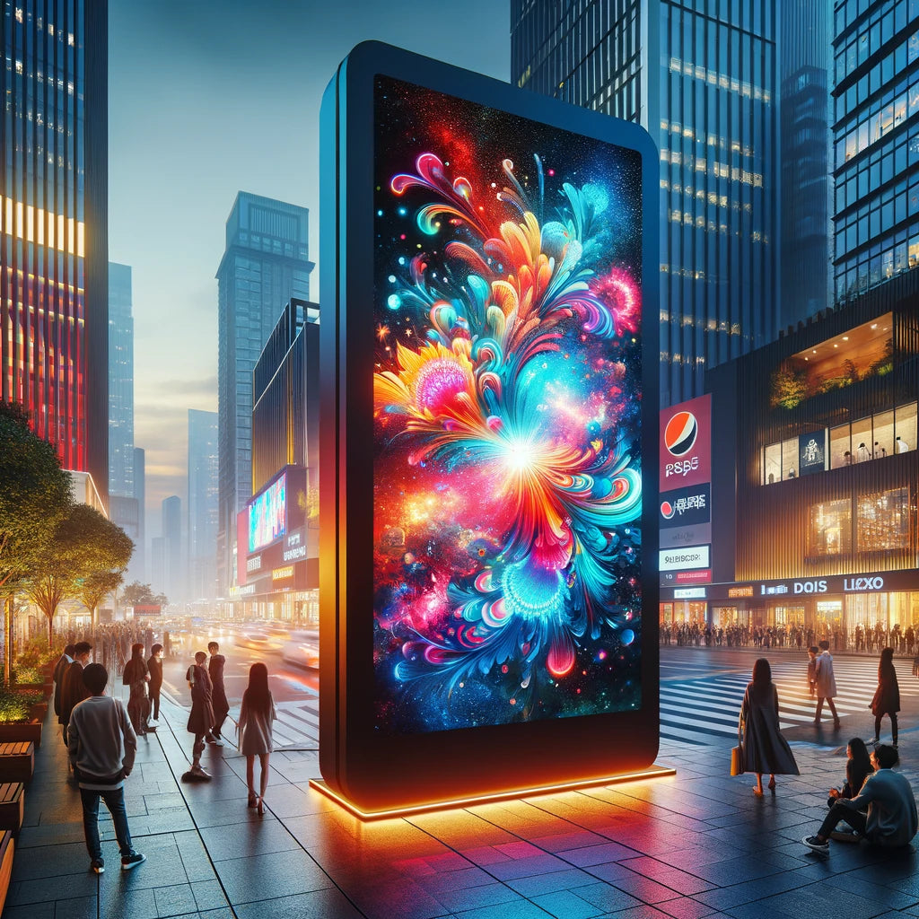 Écran géant lumineux publicitaire pour faire la promotion d'une entreprise tech