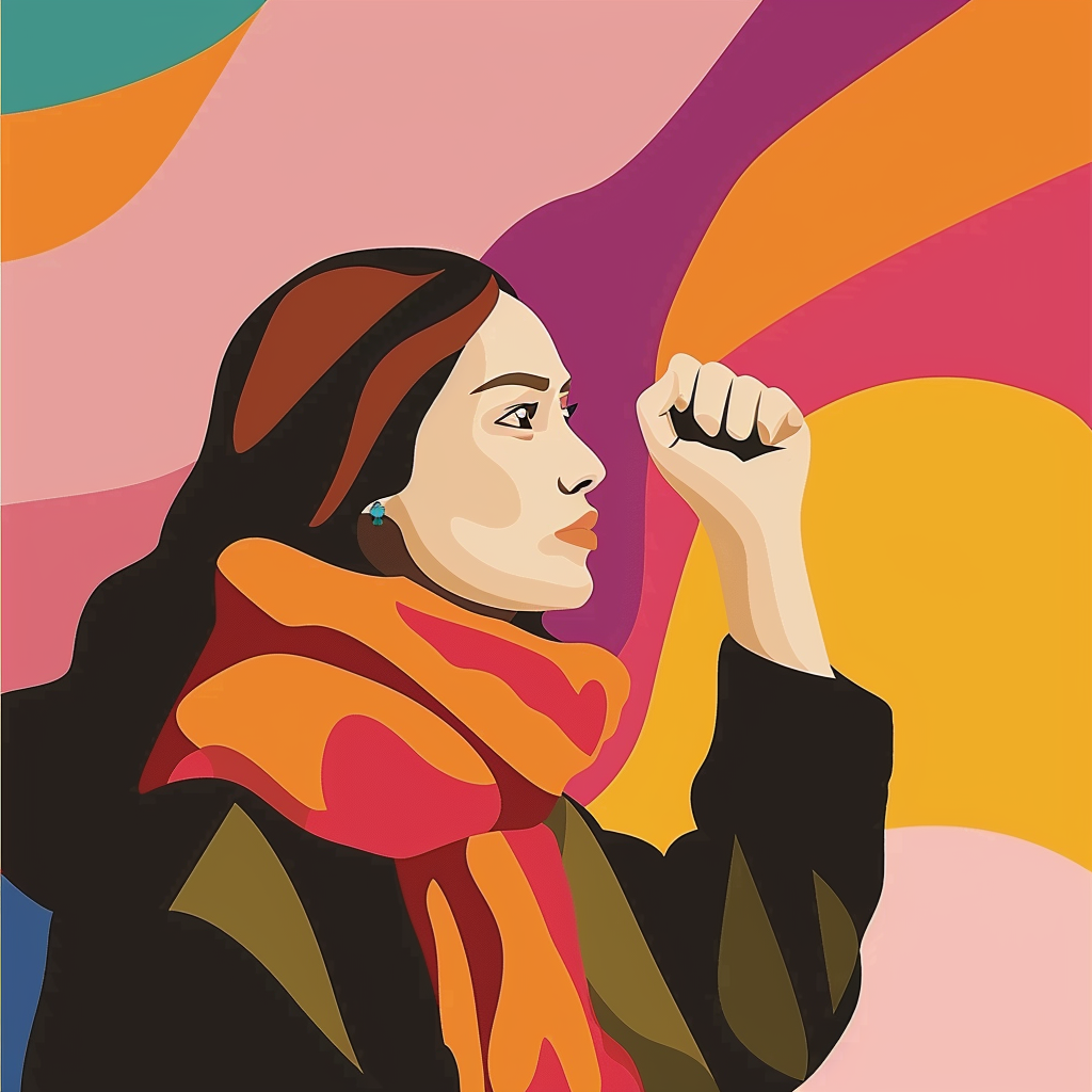 Illustration d'une femme luttant pour les droits des femmes à l'international