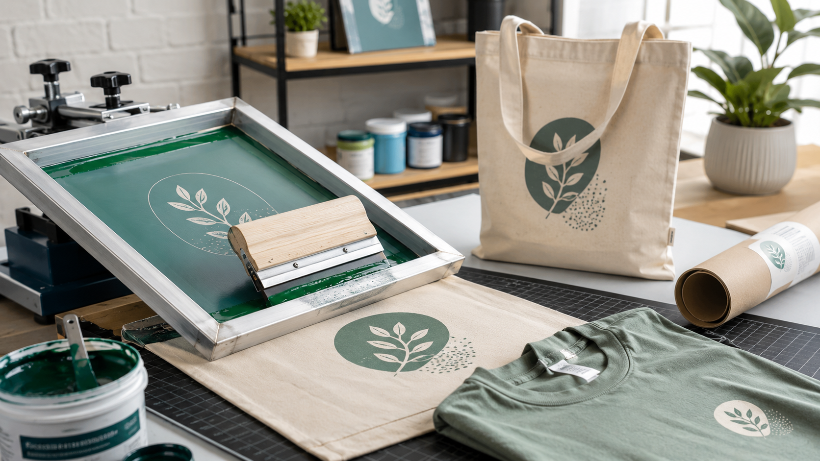 atelier de sérigraphie botanique en vert
