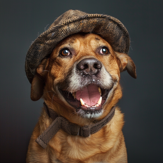 Un chien porte un chapeau