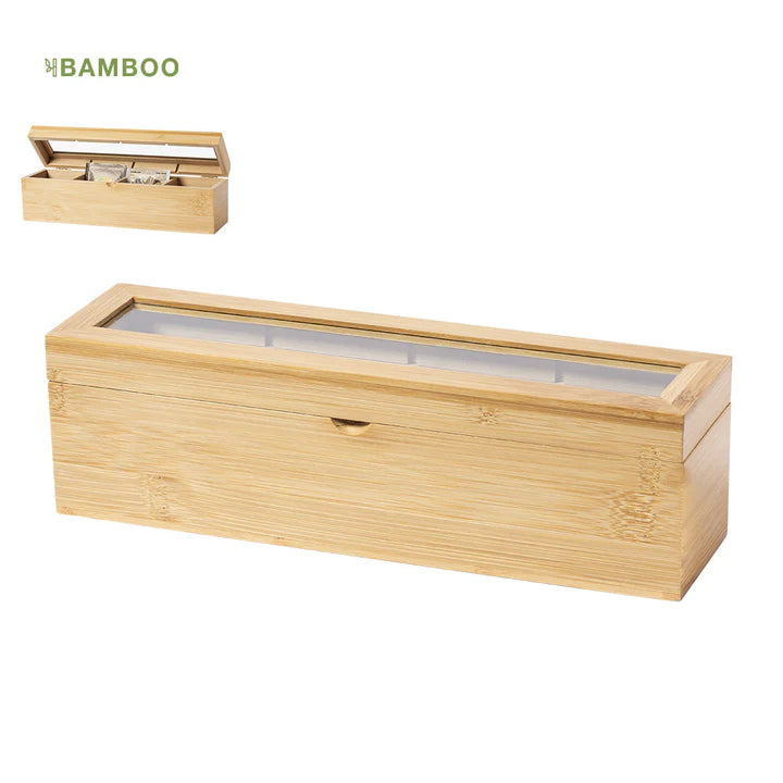 Boite a thé en bambou sur fond blanc