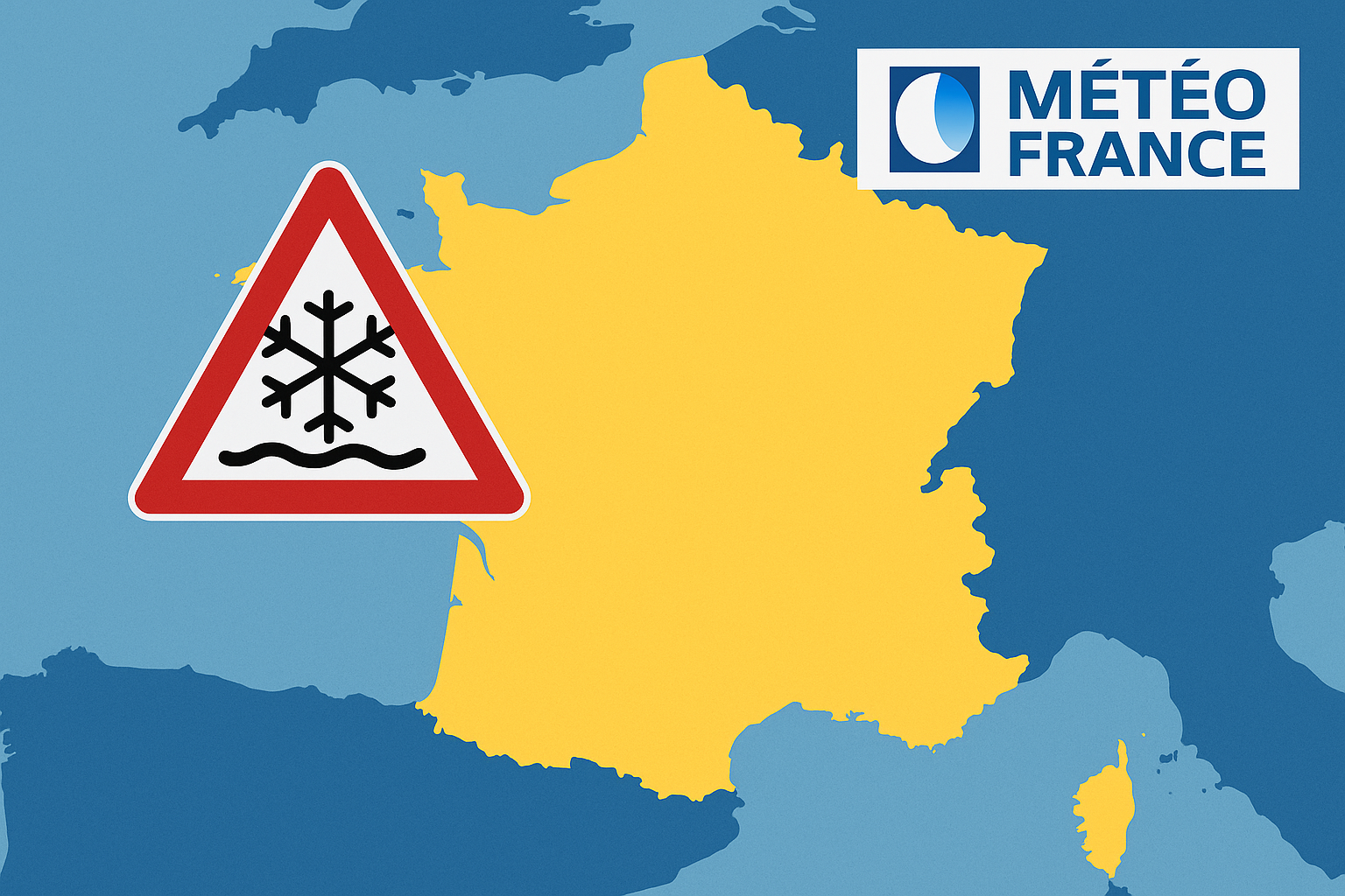 carte de france avec panneau flocon de neige