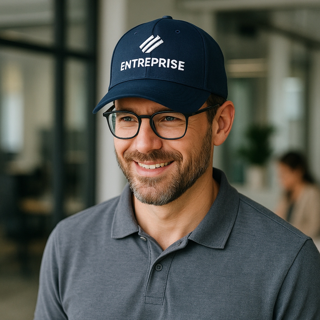 casquette bleu foncée avec logo blanc brodé au centre