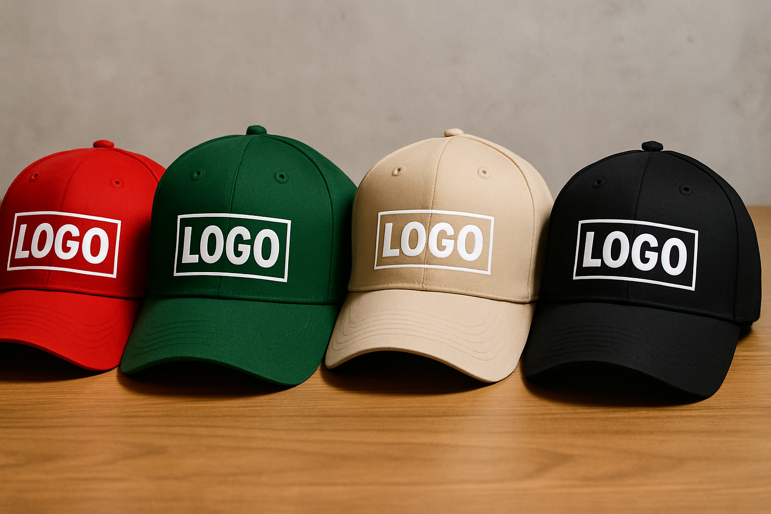 casquette rouge, verte, beige et noire avec logo blanc au centre