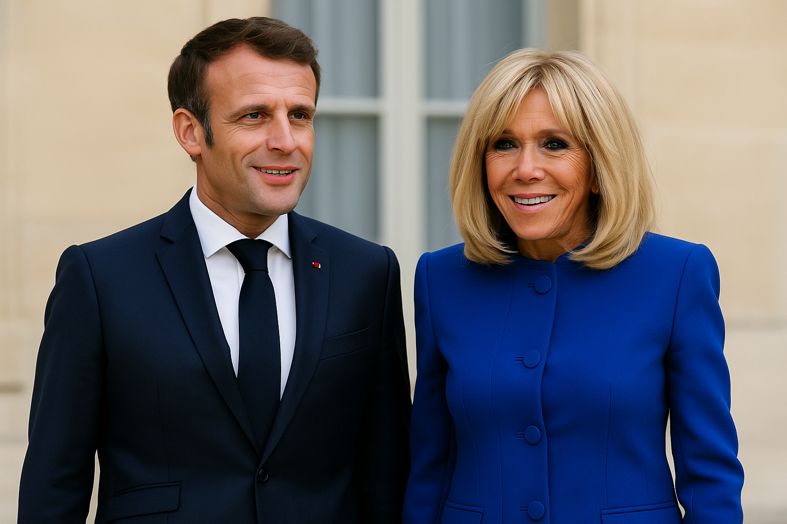 emmanuel macron en costume et brigitte macron en veste