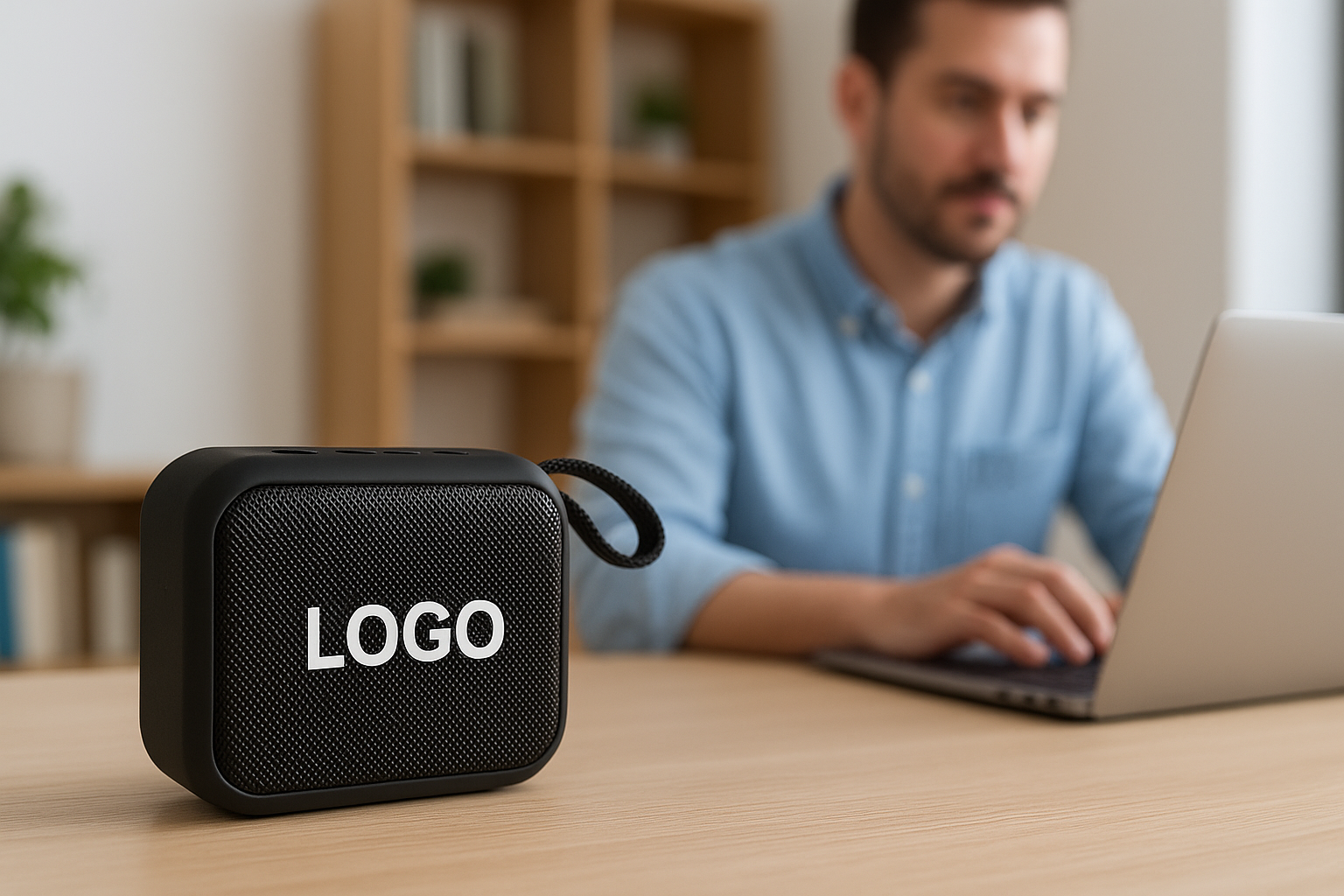 enceinte noire avec logo blanc au centre