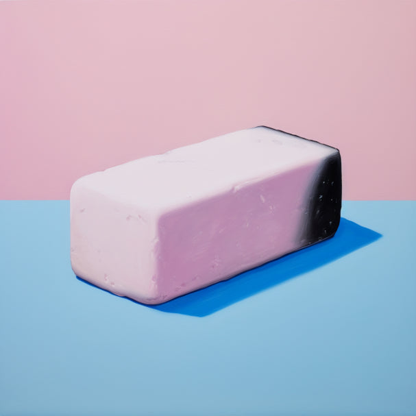 Gomme rose sur un fond rose et bleu