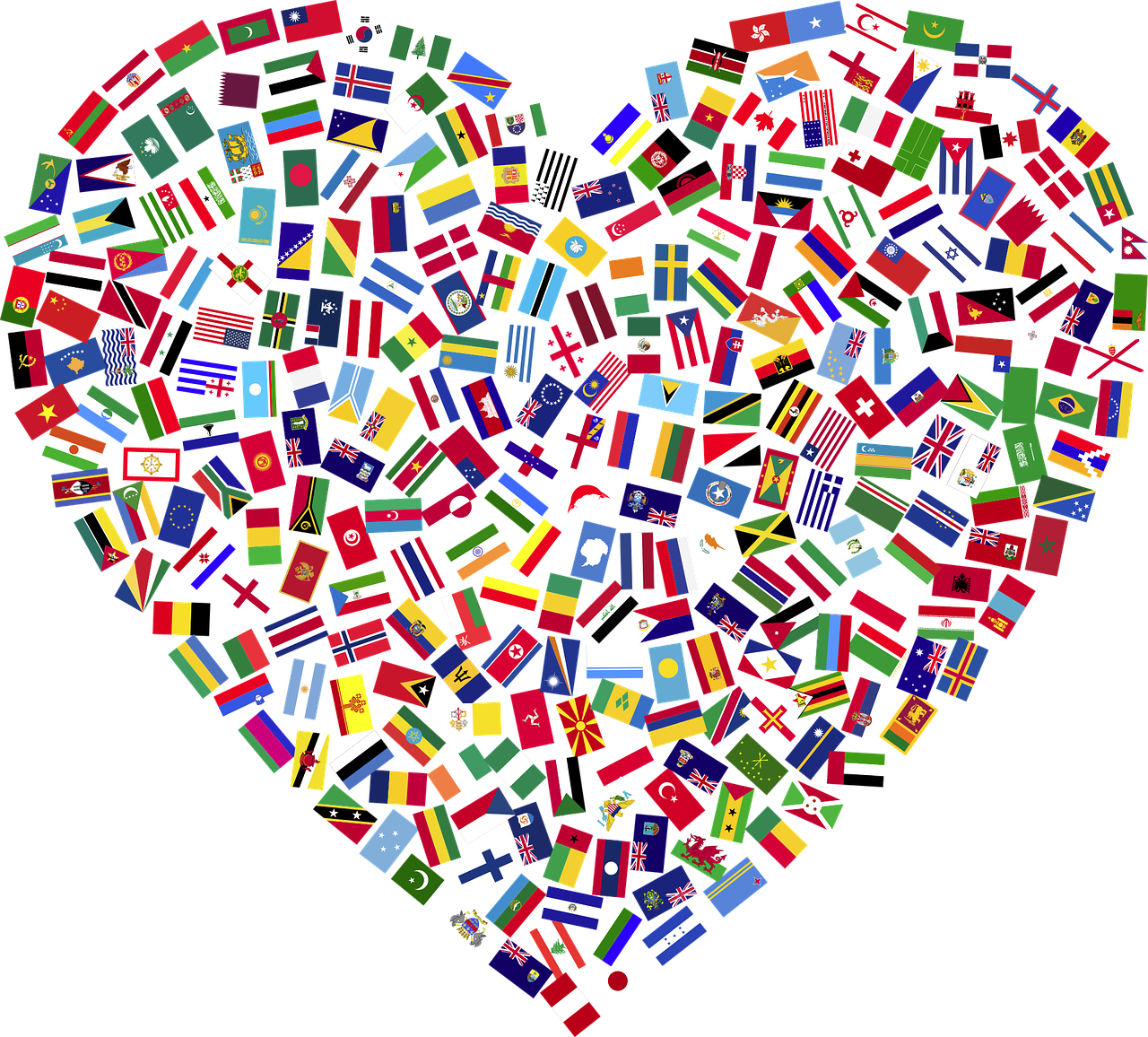 cœur composé de plusieurs drapeau du monde 