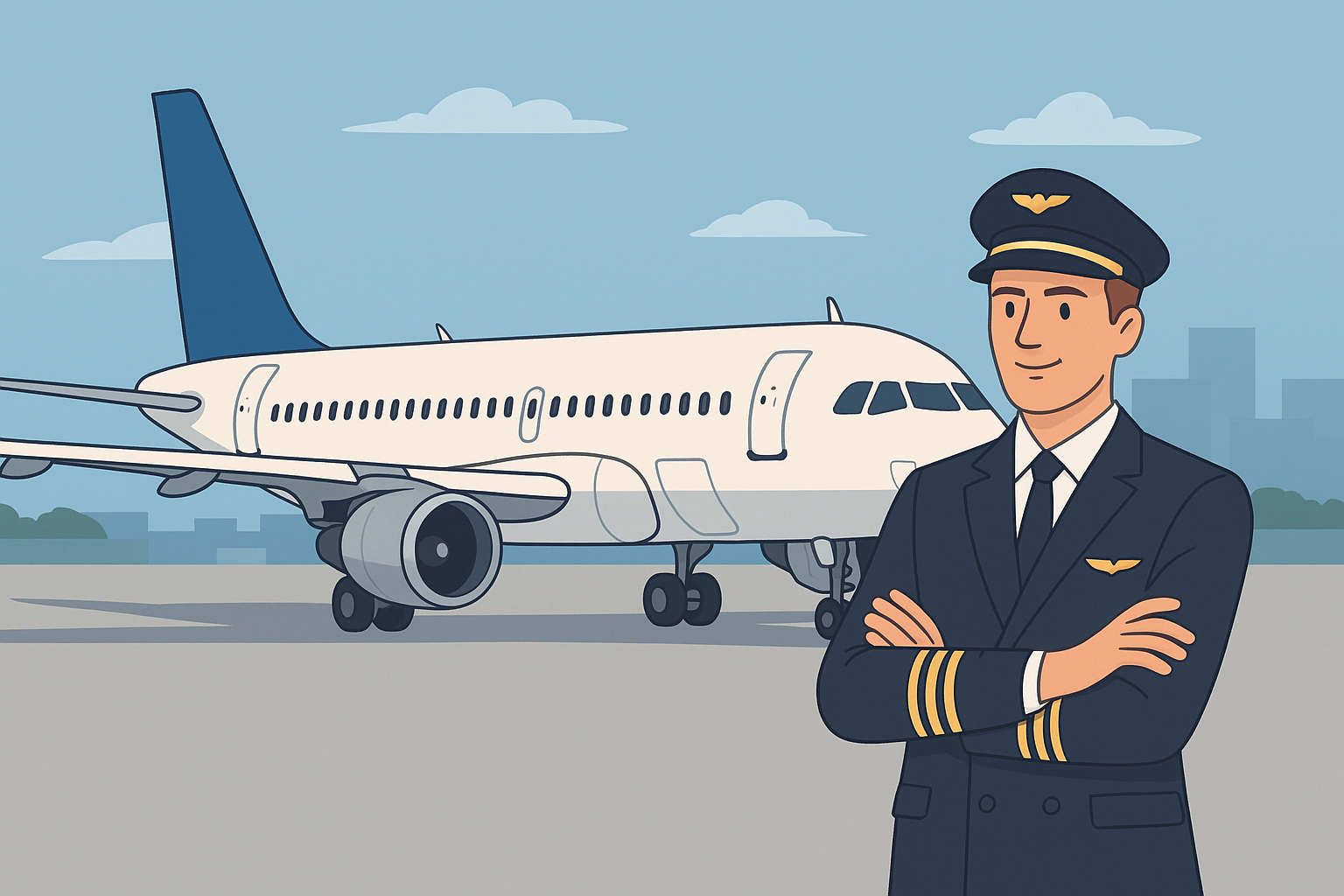 homme commandant de vol avec airbus a320 à l'arrêt