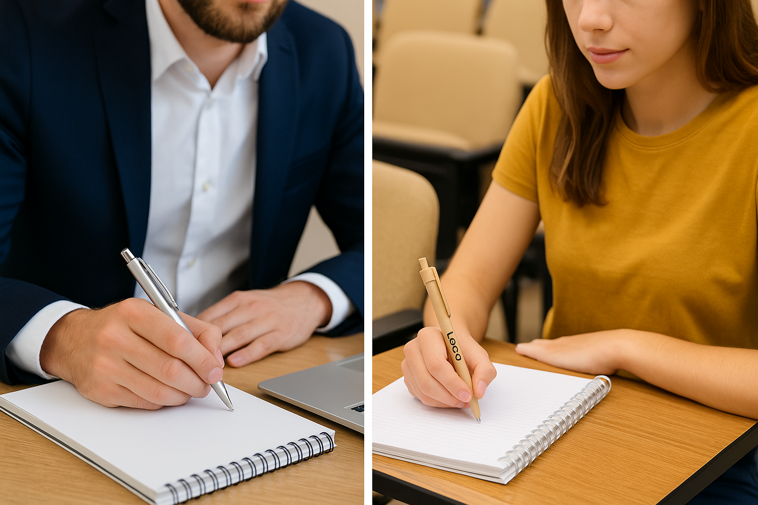 homme et femme avec un stylo qui écrivent sur un bloc note