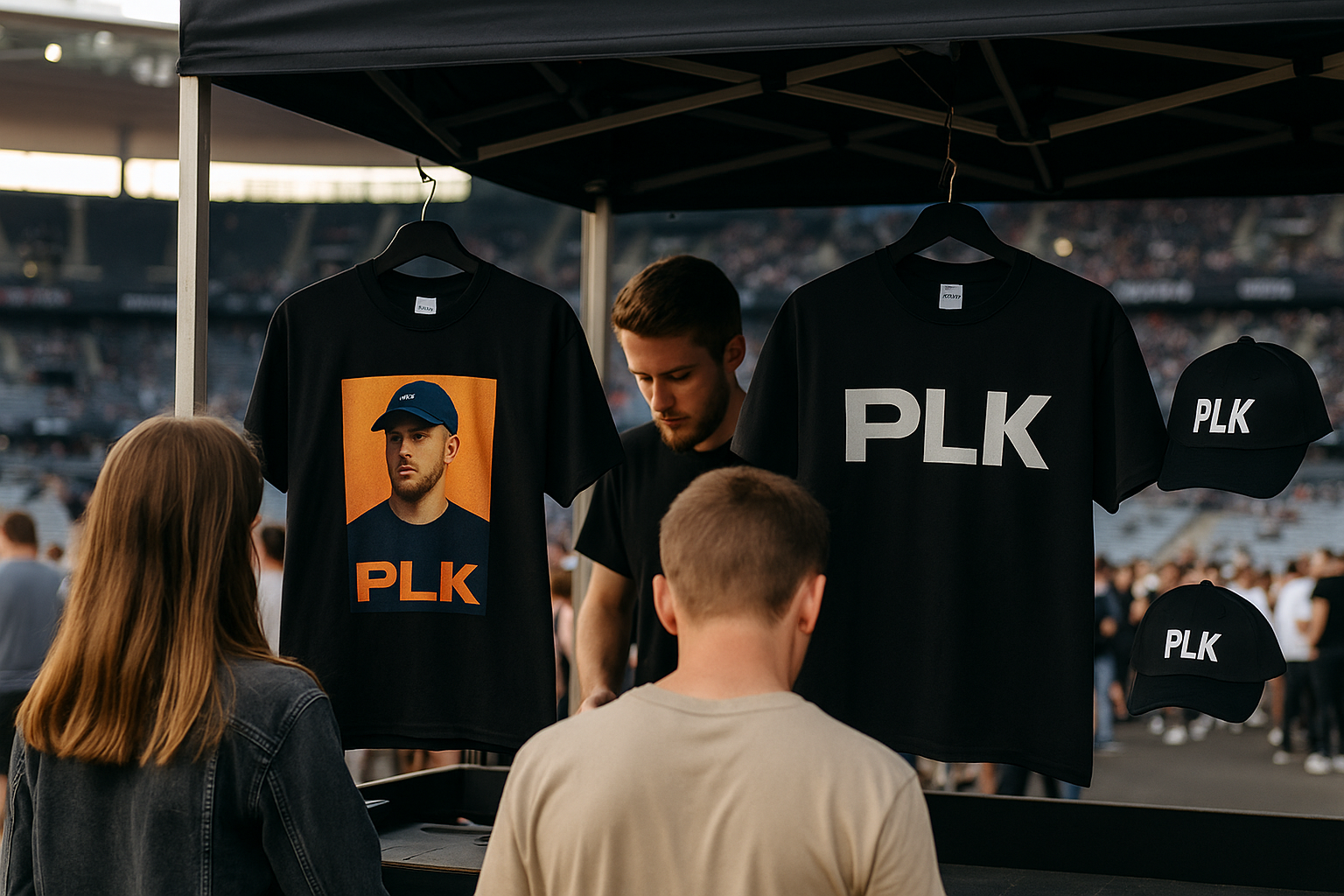 homme et femme avec t-shirt et casquette avec logo au centre