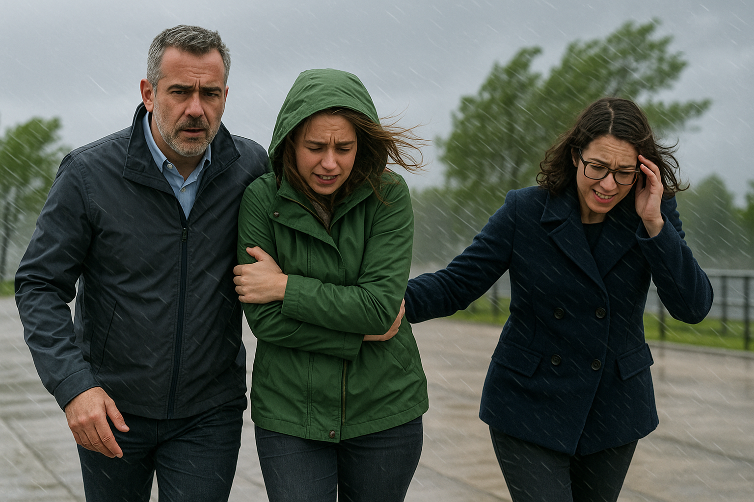 homme et femmes avec vestes coupes vents