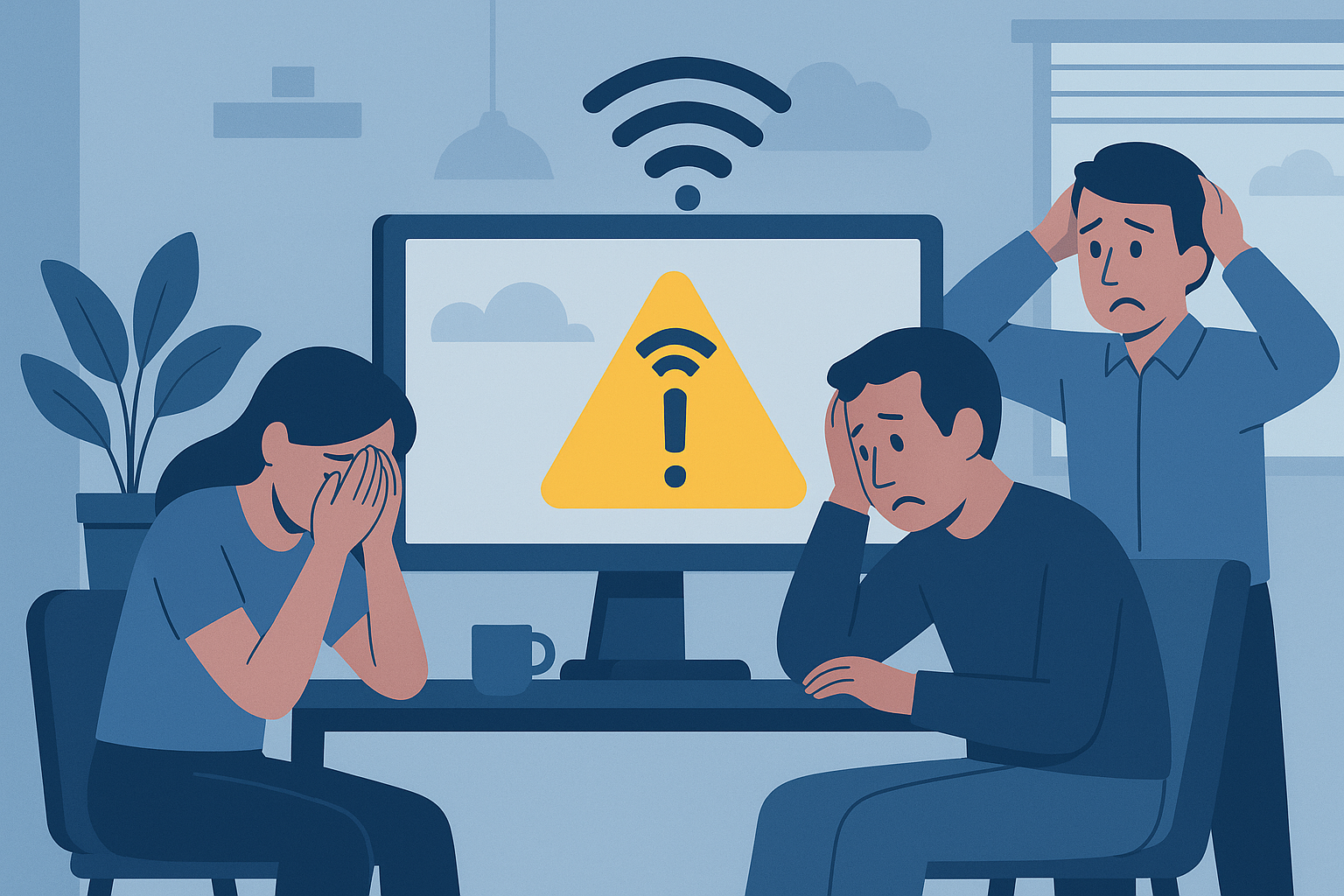 hommes et femme dépités panne cloudflare