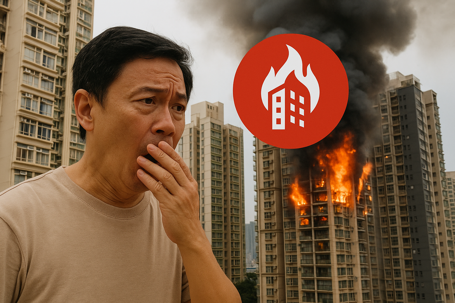 hongkongais interpelé par gratte ciel en feu