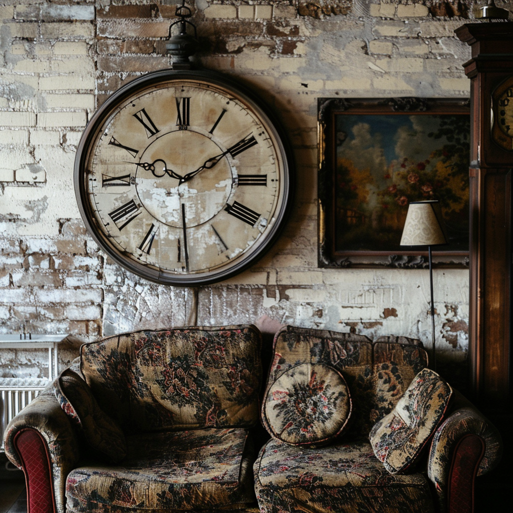 Vieille horloge située dans le salon d'une vieille maison