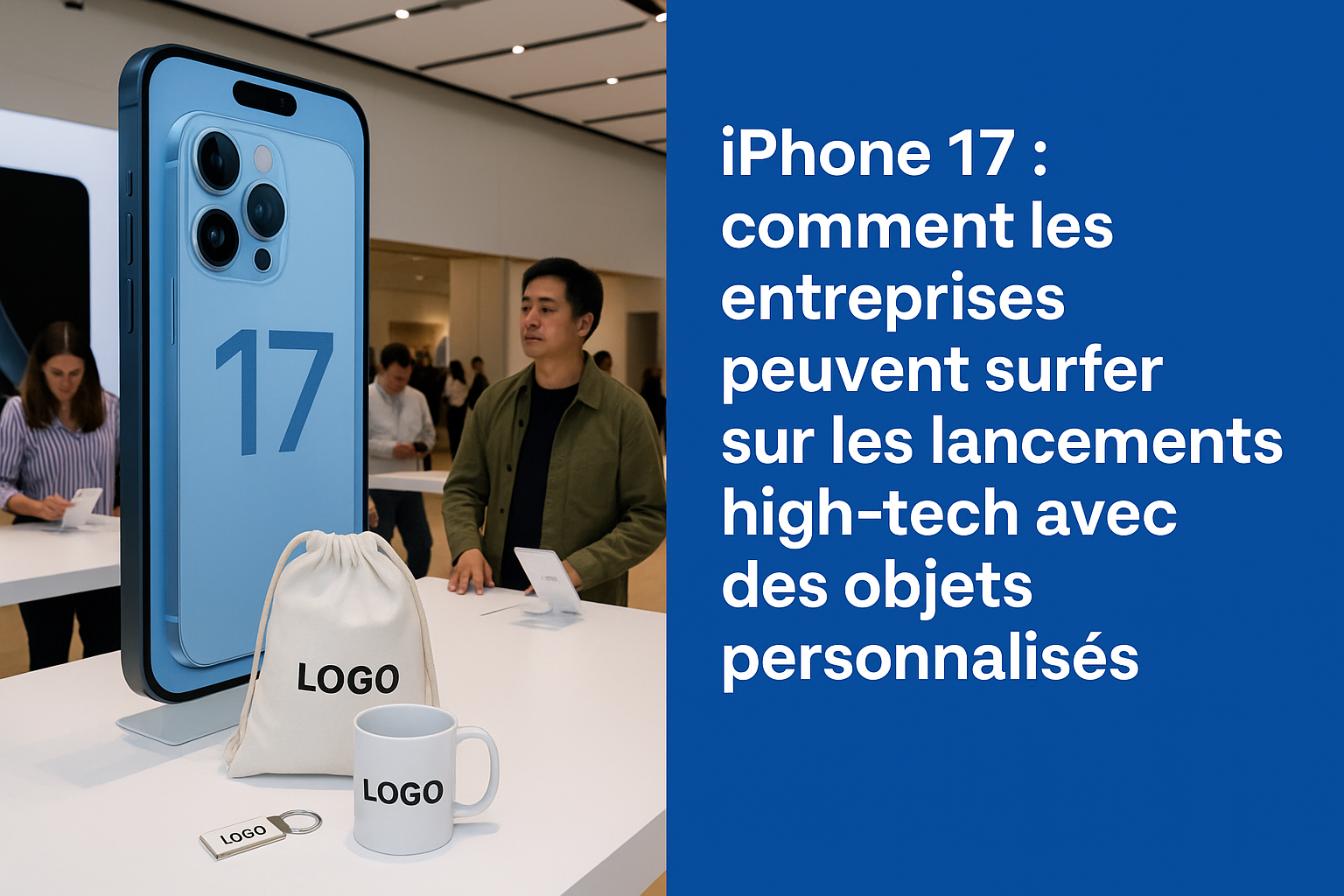 iphone 17 avec tote bag, mug et porte clé avec logo dessus