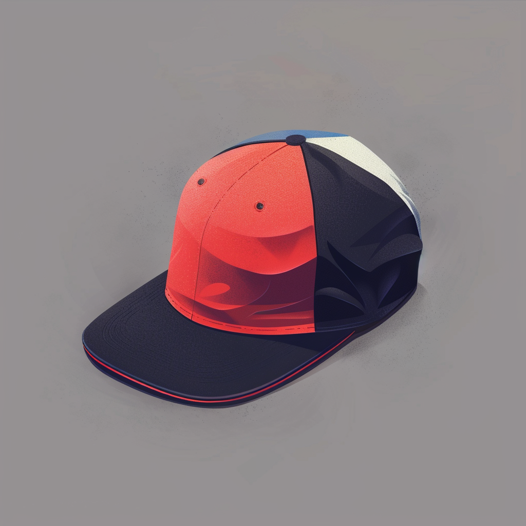 Illustration isométrique d'une casquette rouge, noire et blanche, sur un fond gris neutre
