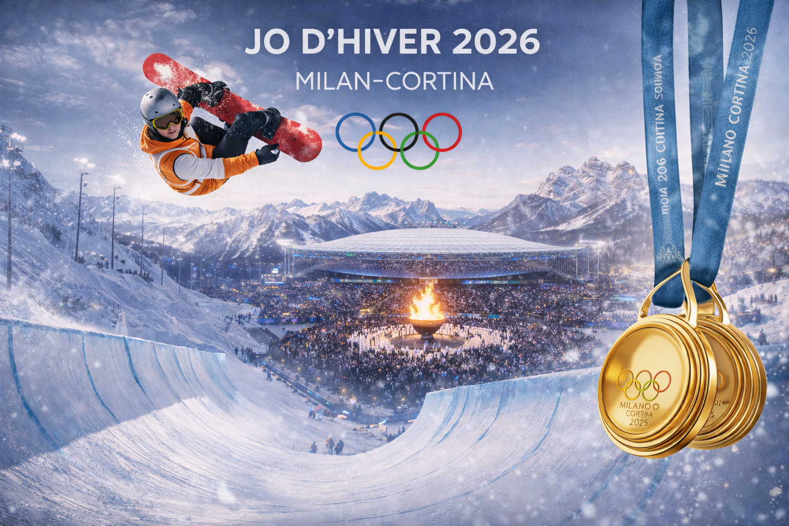 jo d'hiver 2026 programme snowboard halfpipe femmes ceremonie d'ouverture et médailles 