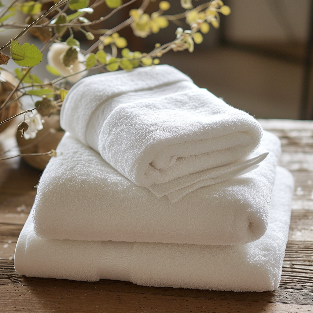Lot de 3 serviettes blanches personnalisables fournies par trans laser pour une chaîne d'hôtellerie