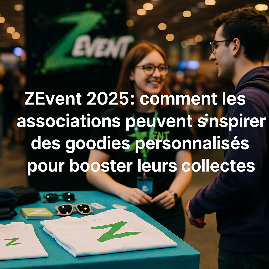 stand avec lunettes, t-shirts blancs avec logo vert zevent