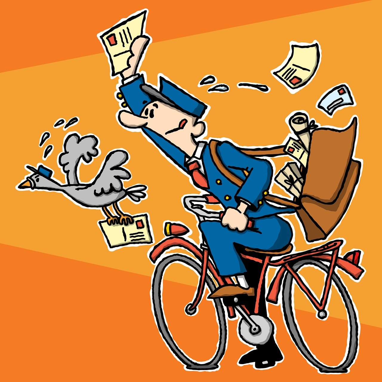 dessin d'un facteur sur un vélo
