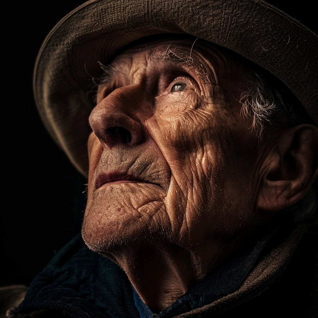 Un vieil homme regarde vers le ciel en pensant à sa triste maladie de parkinson