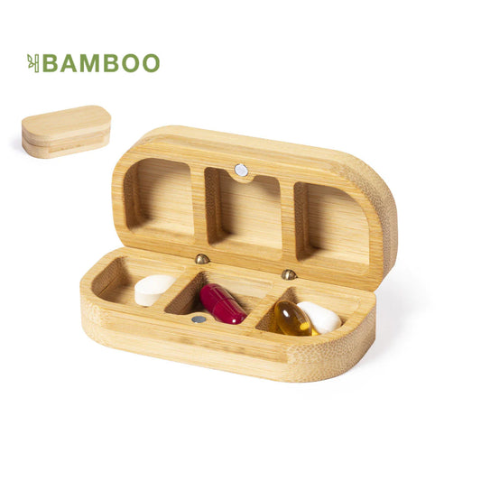 pilulier en bambou avec 3 compartiments