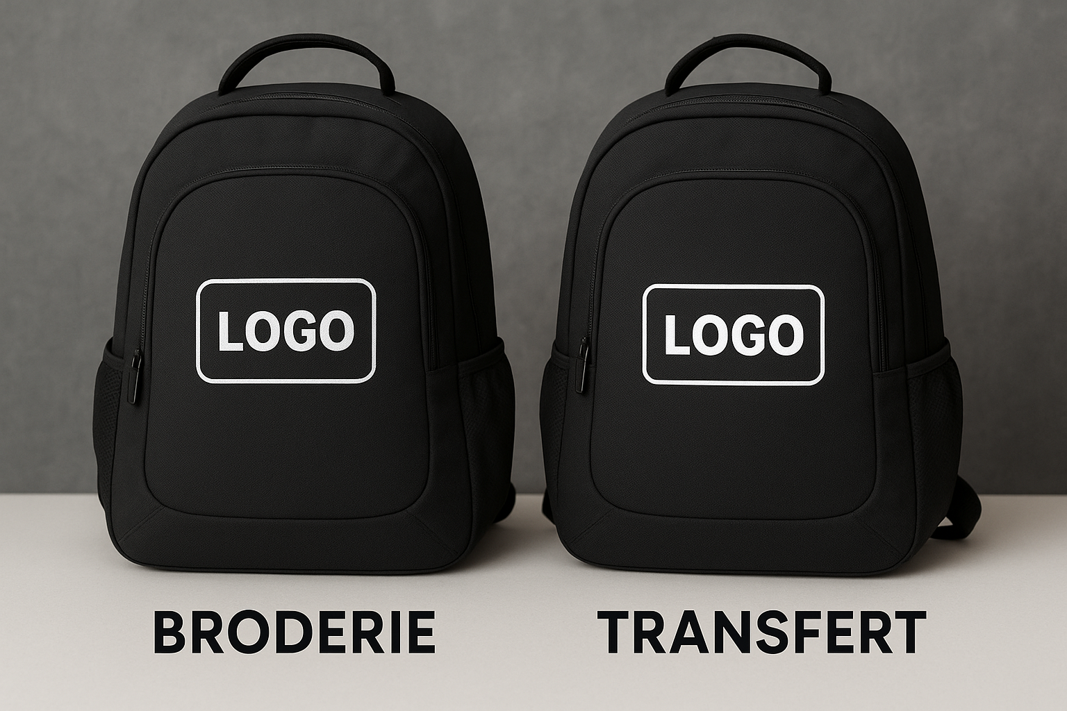 sac à dos noir avec marquage logo blanc au centre