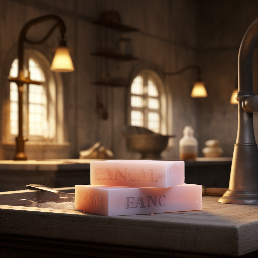 Savon personnalisable posé sur une table en bois dans un salon qui semble lui aussi être conçu de bois