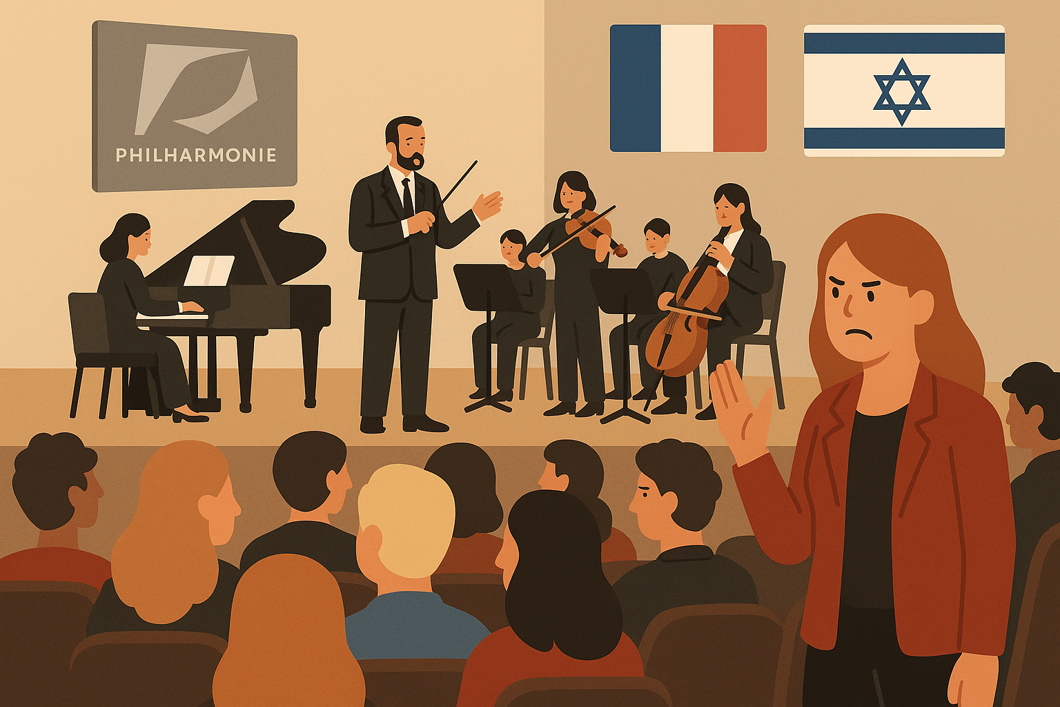 scene avec orchestre qui joue sur scene devant un public