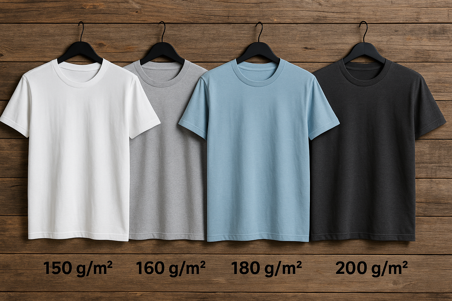 t-shirts personnalisables de différentes couleurs alignés