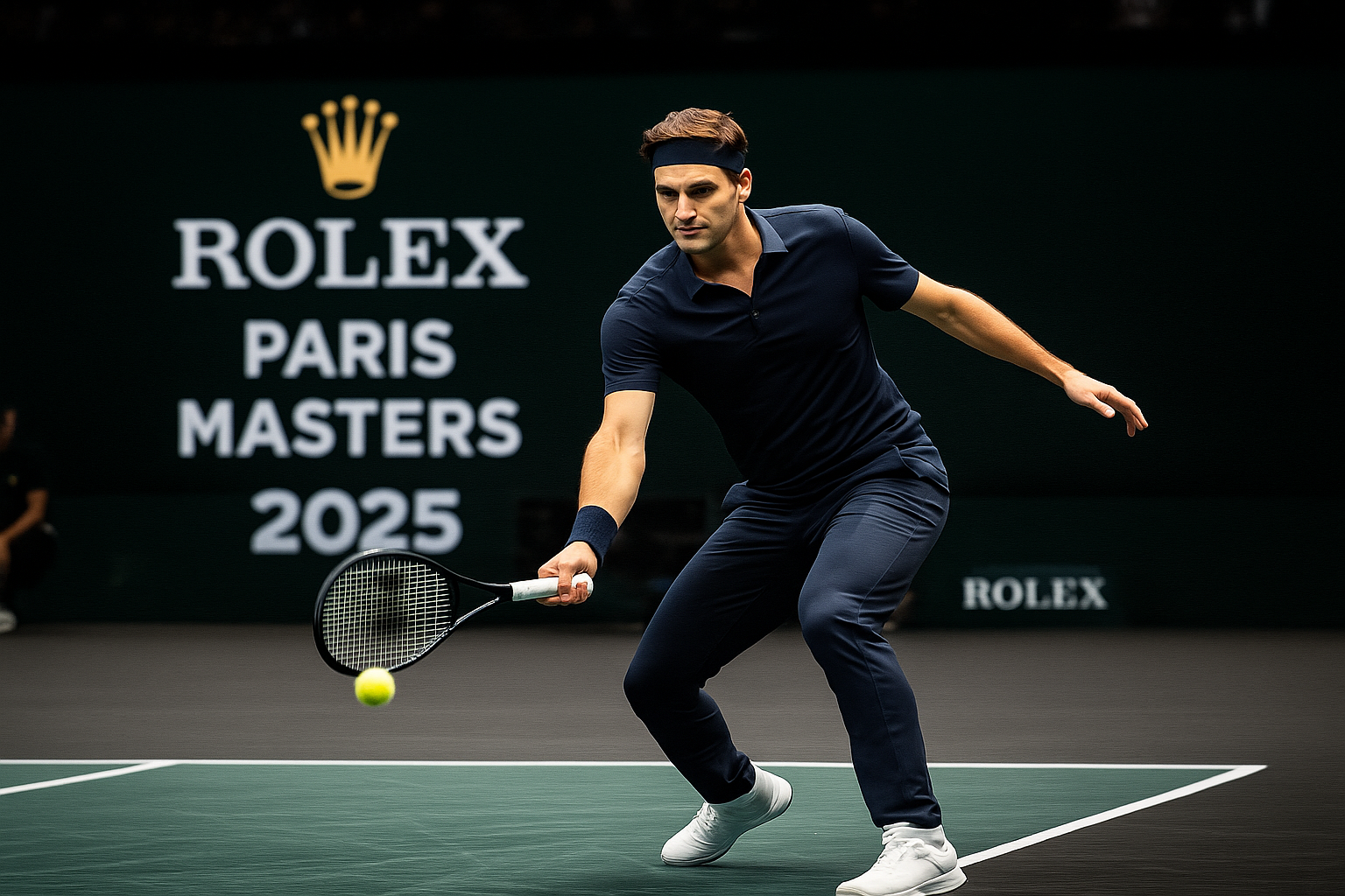 tennis man avec raquette et balle de tenis sponsorisation rollex