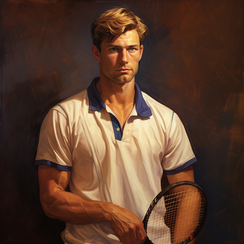 Un joueur de tennis porte un polo blanc et bleu personnalisable, à priori aux couleurs de l'entreprise translaser, experte en matière de personnalisation de vêtements et d'objets à destination des entreprises
