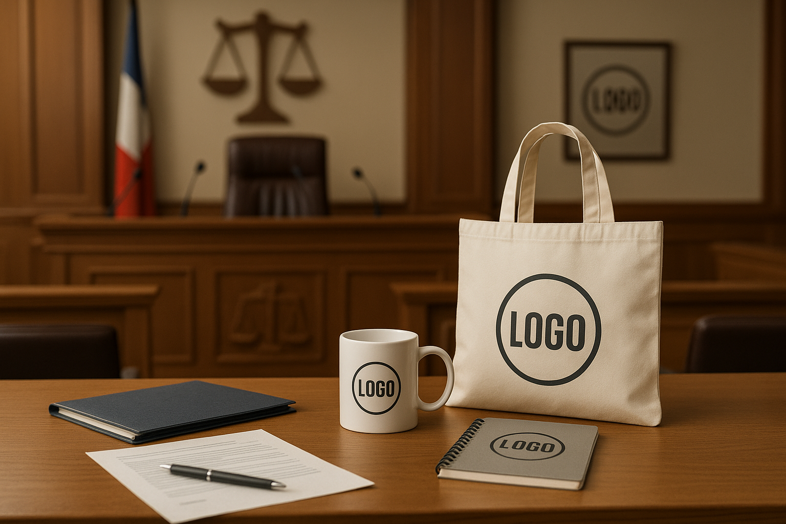 tote bag, avec mug, agenda et stylo avec logos