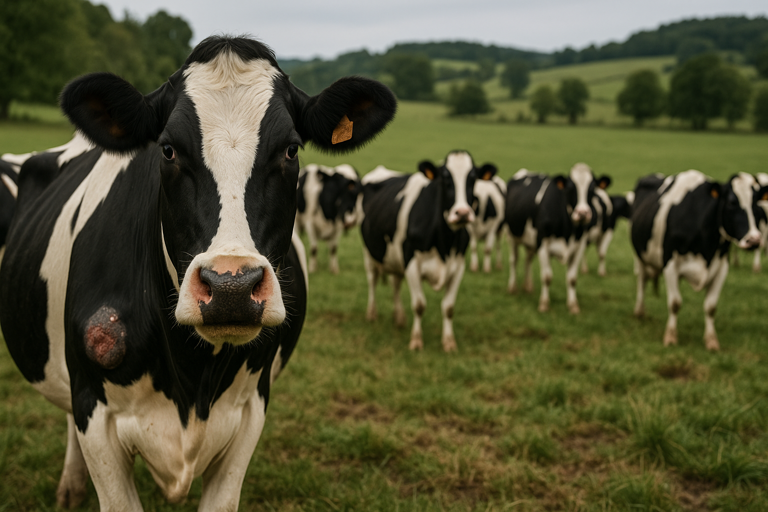vache avec dermatose nodulaire contagieuse sur elle