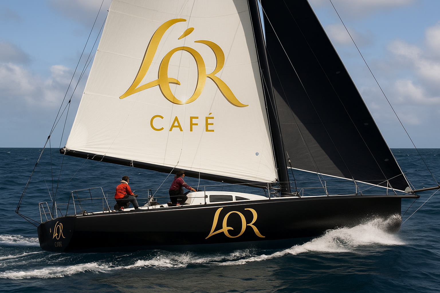 voilier avec logos l'or café sur la voile